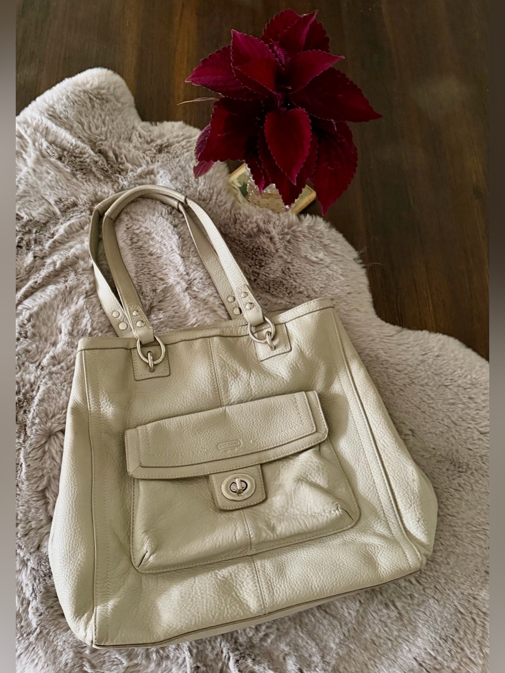COACH Light Grey Penelope Leather Shoulder Bag